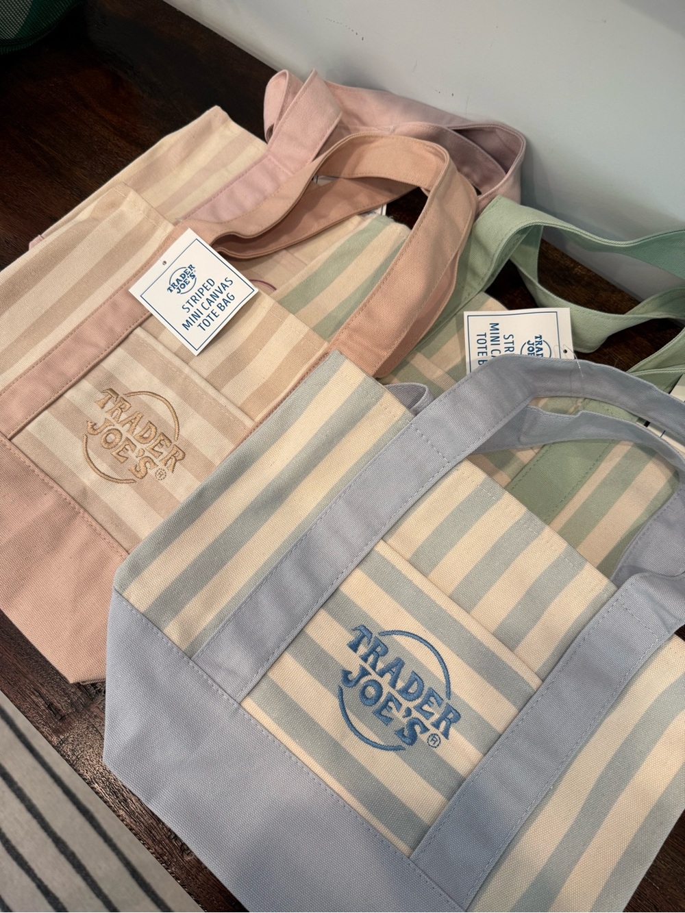 Trader Joe’s Striped Mini Canvas Tote Bag Bundle 🩷🩵💚🤎